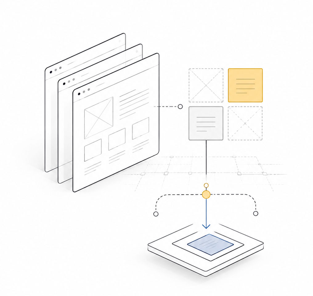 minimalistische_ui_architektur_diagramm Schematische Darstellung einer Software-Architektur aus verbundenen Bausteinen